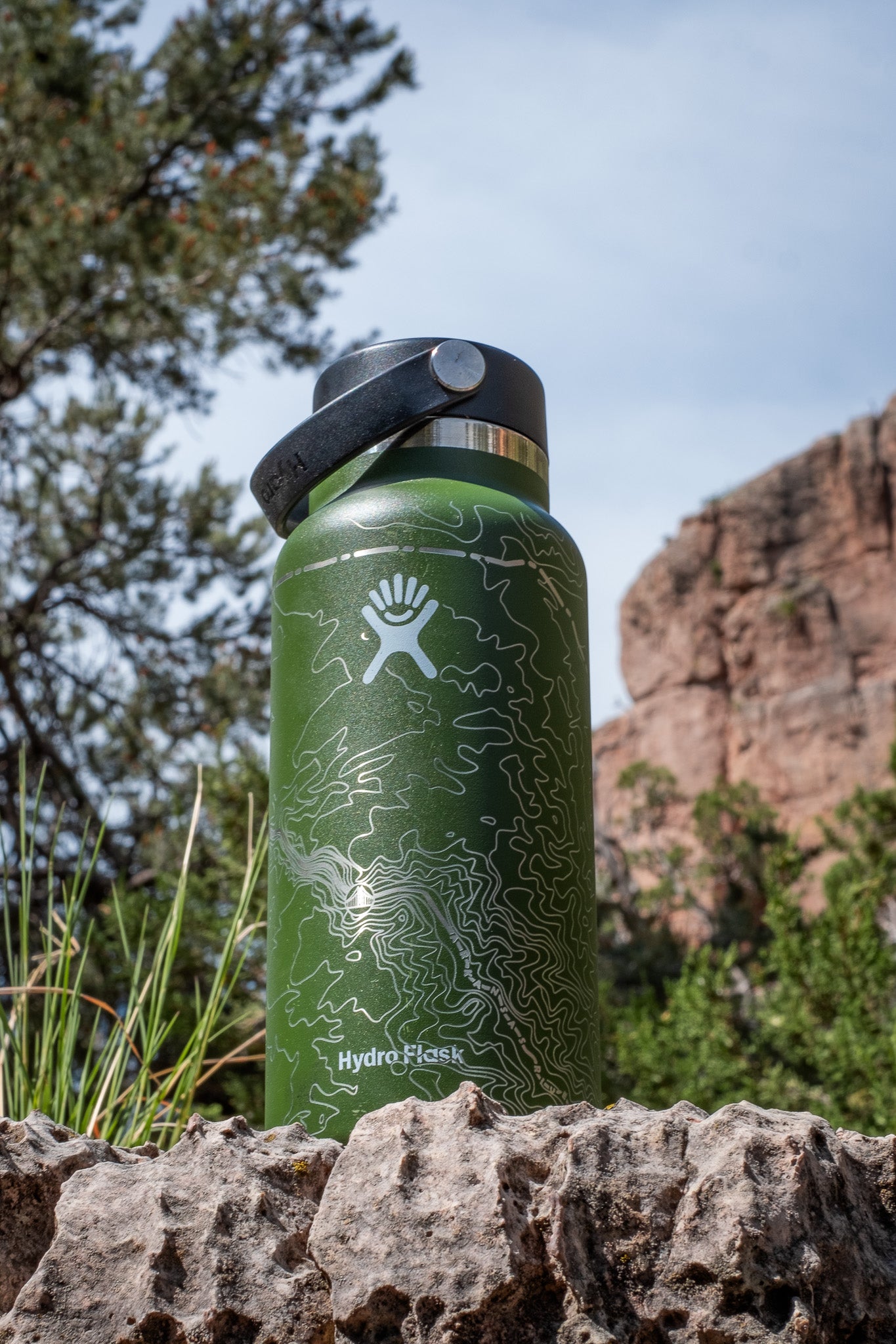 Personalized 32oz Hydro Flask Water Bottle with Topographic Map